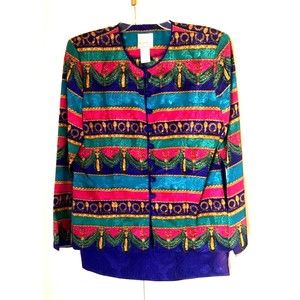 Vintage Kristy Michaels Womens 2 Piece Skirt Suit Multicolor Long Sleeve USA 12